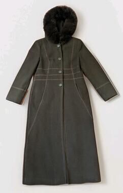 Bromley Wool Long Coat Womens Fox Fur Hood Brown Full Length Button Winter Coat